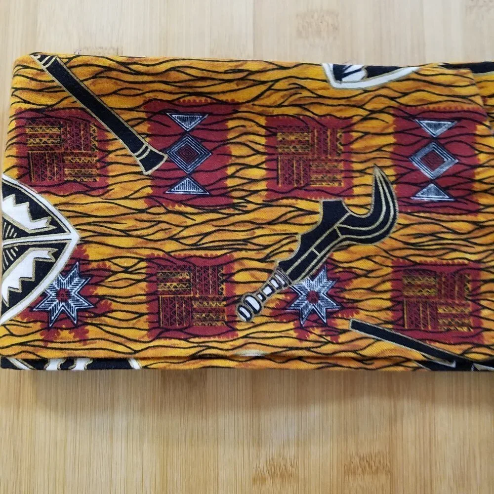 Hand Crafted Ankara Head Wrap Mask and Earrings Burgundy Gold Black 3-pieces